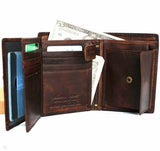 GENUINE VINTAGE full Leather wallet for Men 6 credit card slots 3 id windows Trifold handmade Tan slim Daviscase