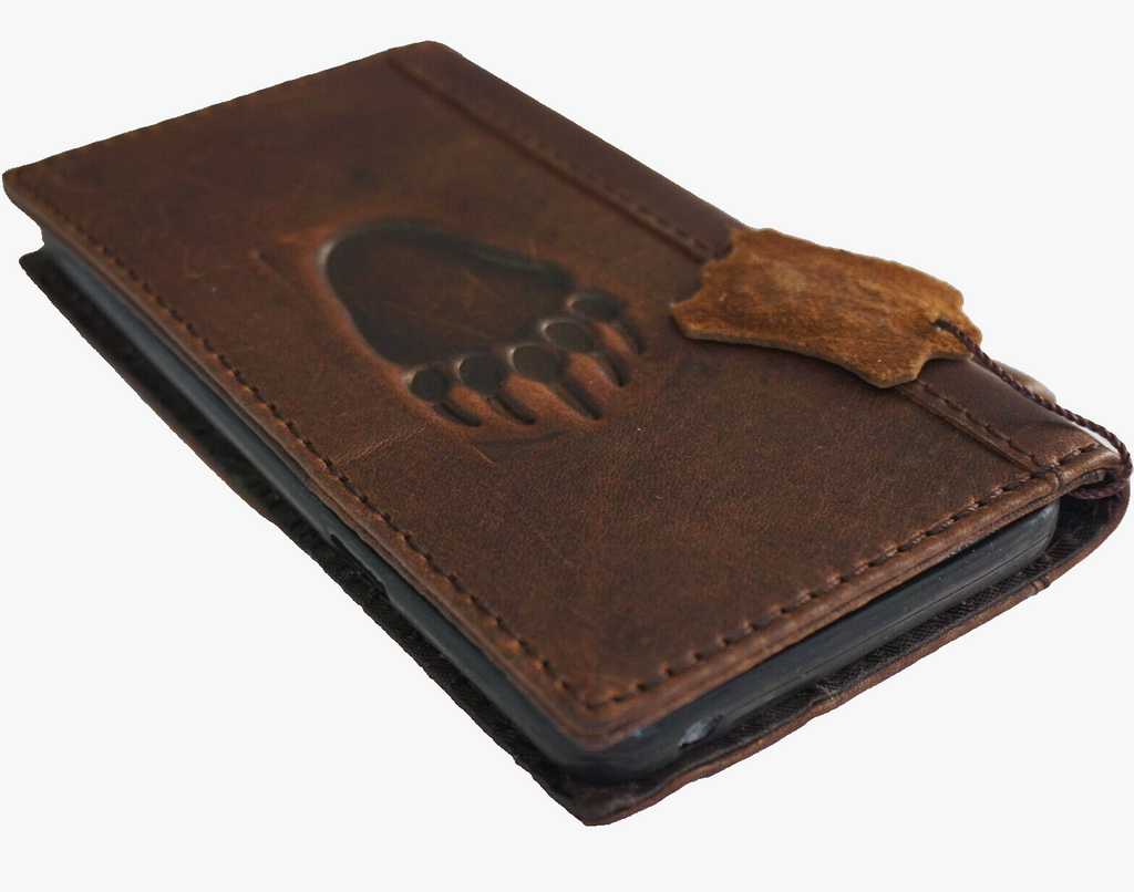 DavisCase genuine leather phone wallet case for iPhone 11 to 15 Pro Max, vintage handcraft design with credit card slots and tiger stamping.