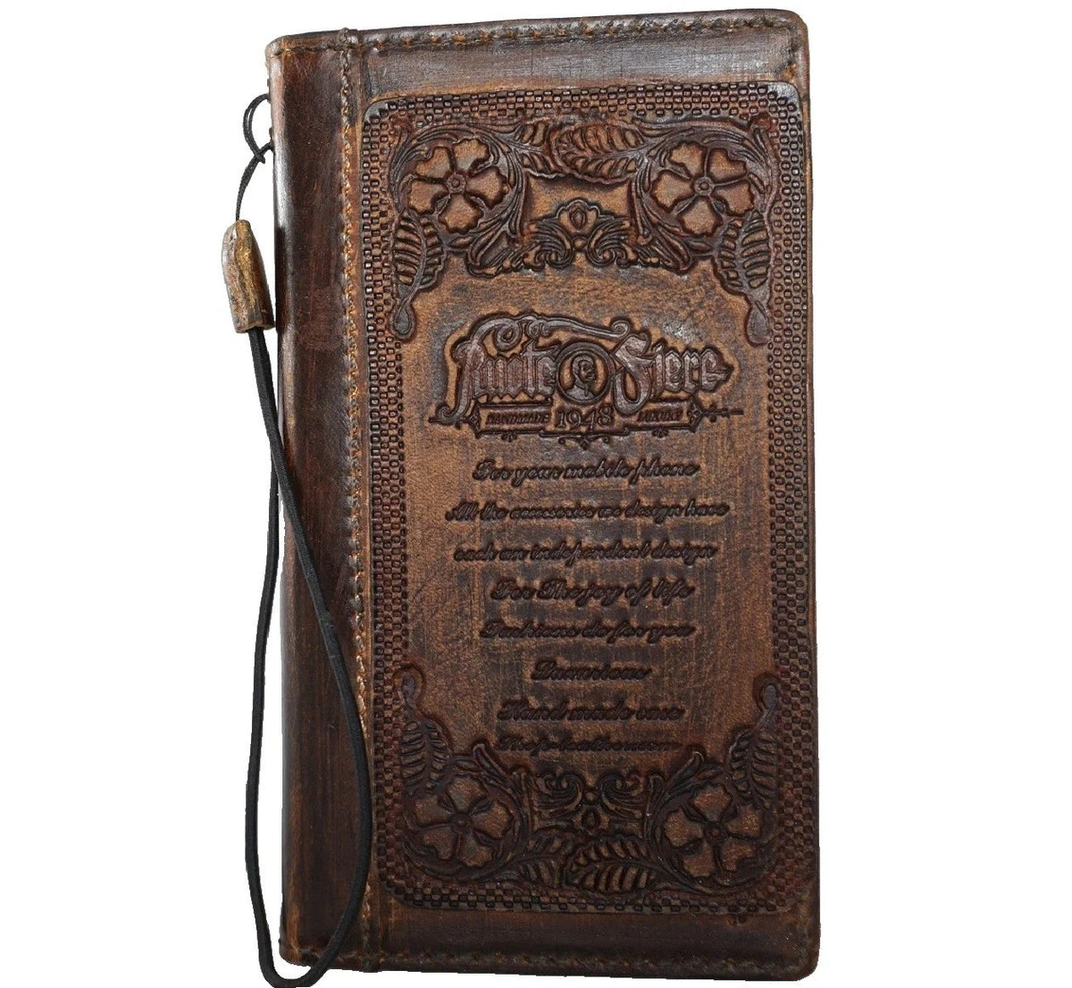 Genuine leather Bible-inspired wallet case for Google Pixel 7 Pro, 8, 9, 10, full grain leather, DAVISCASE brand.