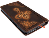 Genuine Leather Case For Apple iPhone 11 12 13 14 15 Pro Max 8 plus diy Cross of Jesus Shark crafts SE XS Wallet Book Vintage Style Credit Card Slots Cover Wireless Full Grain luxury Mini Art Diy  oiled  Retro