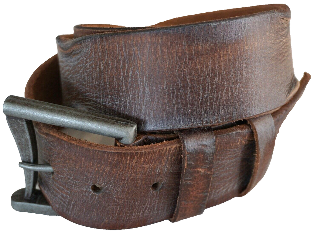 Genuine full leather handmade belt for men and women, vintage retro style with stone wash finish, available in multiple sizes.