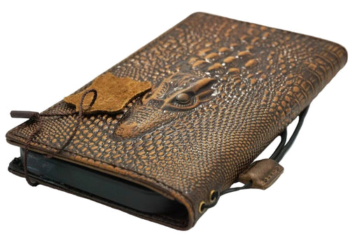 Handmade genuine leather Galaxy Z Fold 8 case with vintage crocodile style design, wallet features, credit card slots, by DAVISCASE.
