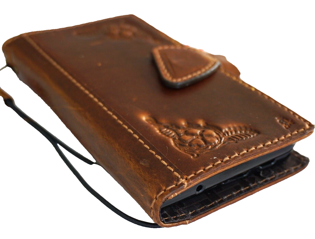 Genuine leather Google Pixel Fold case by DAVISCASE with wallet design, stand, closure, tan color, compatible with Pixel 6 to 9 Pro.