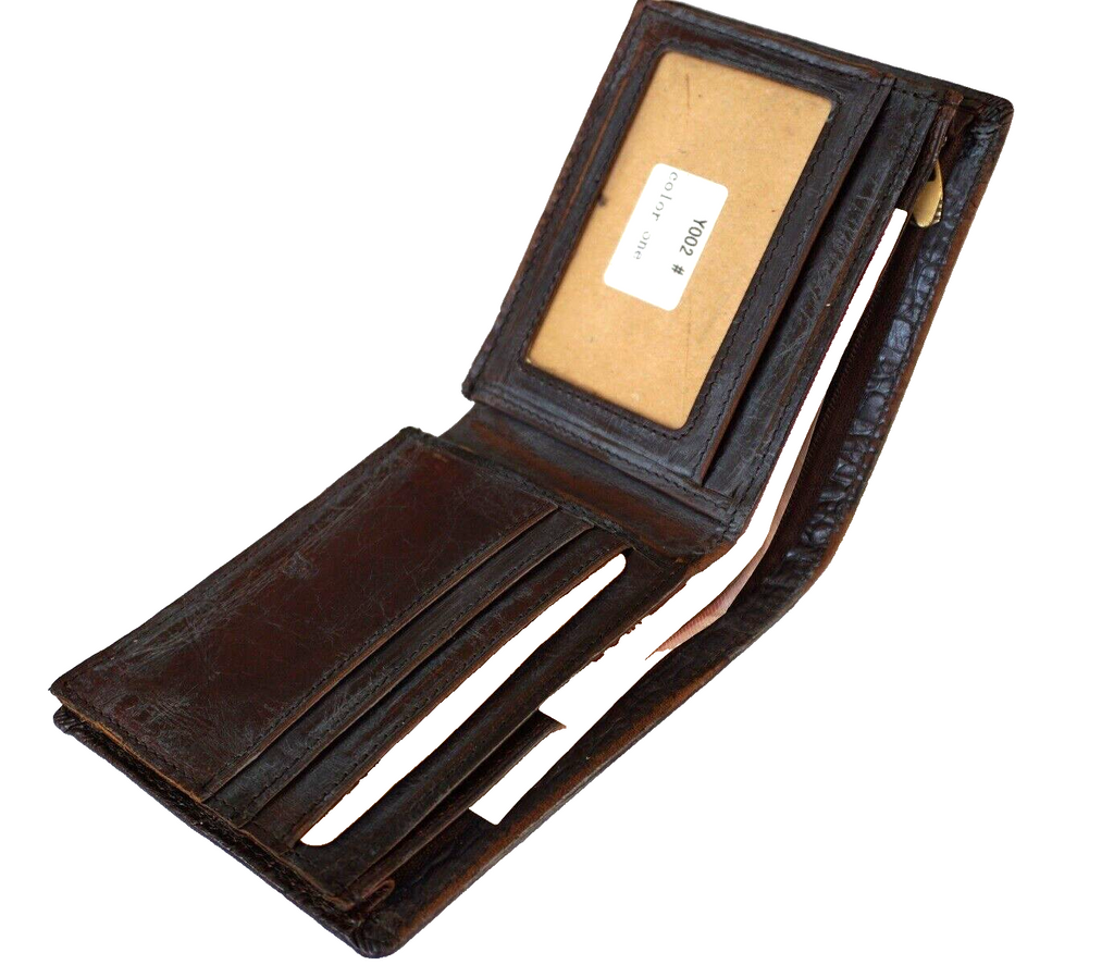 Men's genuine leather money clip wallet with crocodile embossing, coin pocket, credit card slots, vintage style, corrosion finish.