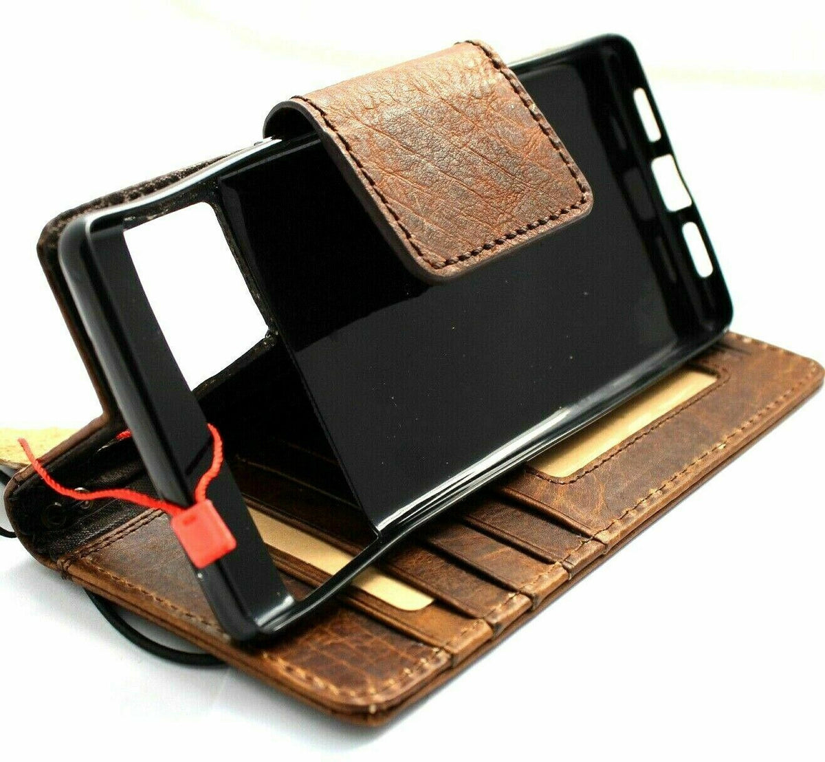 Genuine leather Google Pixel 7 Pro case by DAVISCASE with wallet design, magnetic closure, stand feature, and wireless charging compatibility.