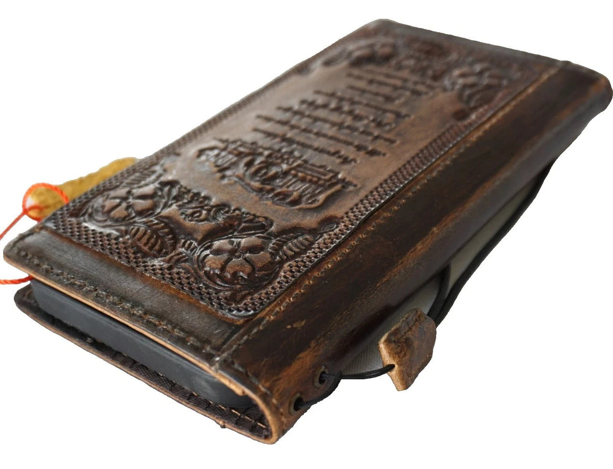 Genuine leather Biblical writing book wallet case for Google Pixel 10, 9, 8, 7 Pro XL by DAVISCASE, full grain leather.