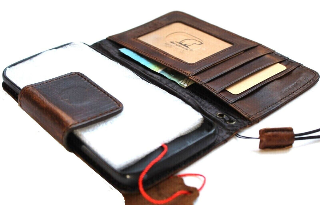 Handmade genuine leather phone case for Galaxy S24, Note 20, A71, A51, with vintage art wallet design by DAVISCASE.