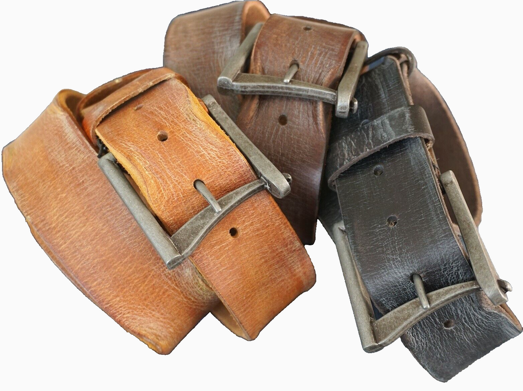 Handmade genuine leather belt for men and women featuring vintage retro style, hand-stitched detail, and classic design.