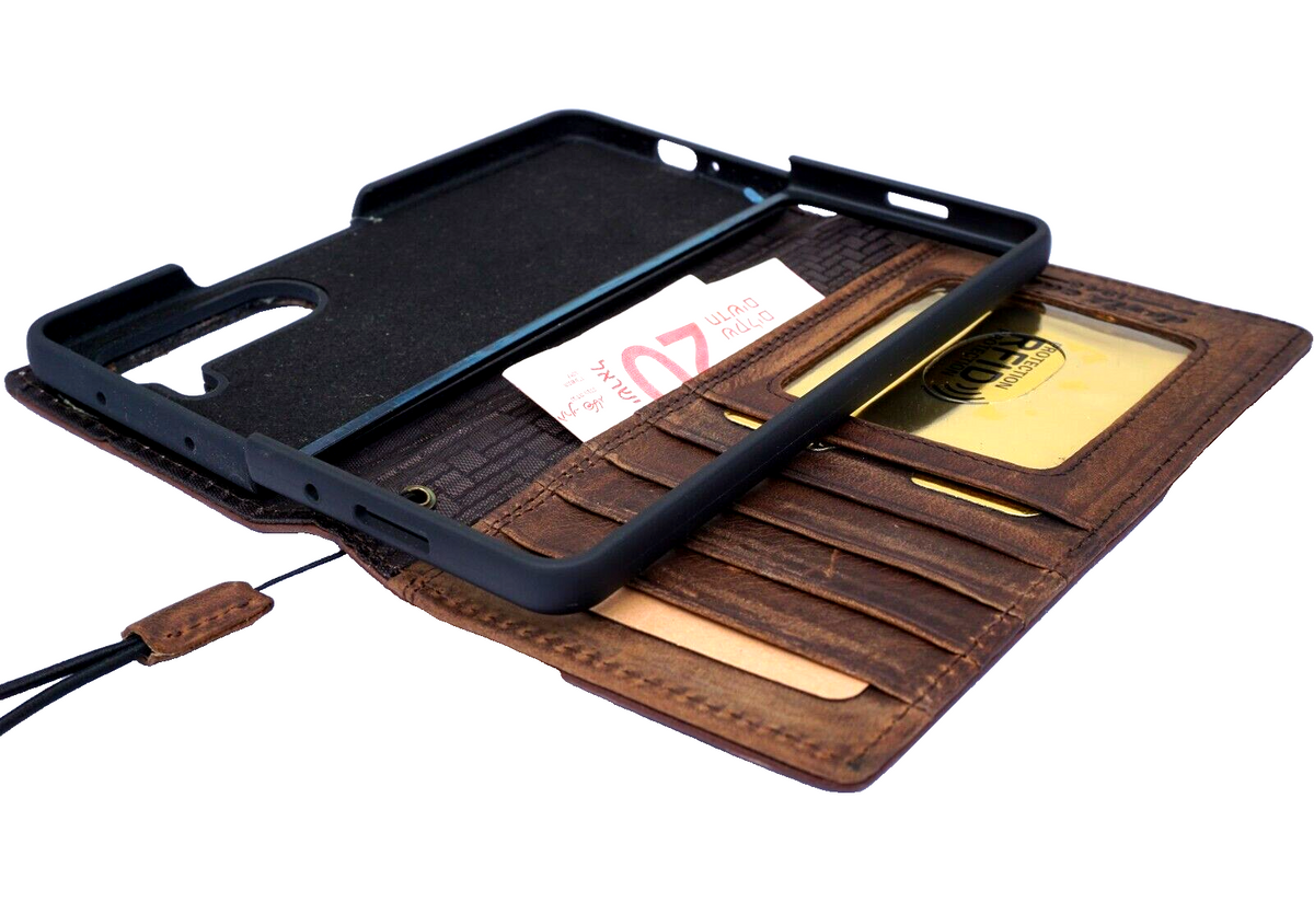 Genuine leather Samsung Galaxy S22 case by DAVISCASE with wallet, crocodile texture, vintage Z Fold 3 cover, handmade phone protector