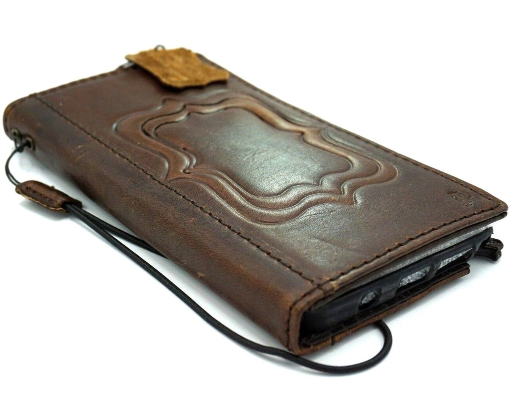 Handmade genuine leather wallet case for Galaxy Z Fold 3-7, vintage embossed craft, designed for credit card storage by DAVISCASE
