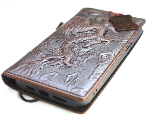 Genuine Leather For Galaxy s22 s21 s20 S23 s24 Ultra FE Note Dragon 10 20 21 A13 A71 A51 A12 A31 4G 5G Case plus Art Wallet Book Vintage Style Credit Cover Wireless Luxury Diy Craft Mini