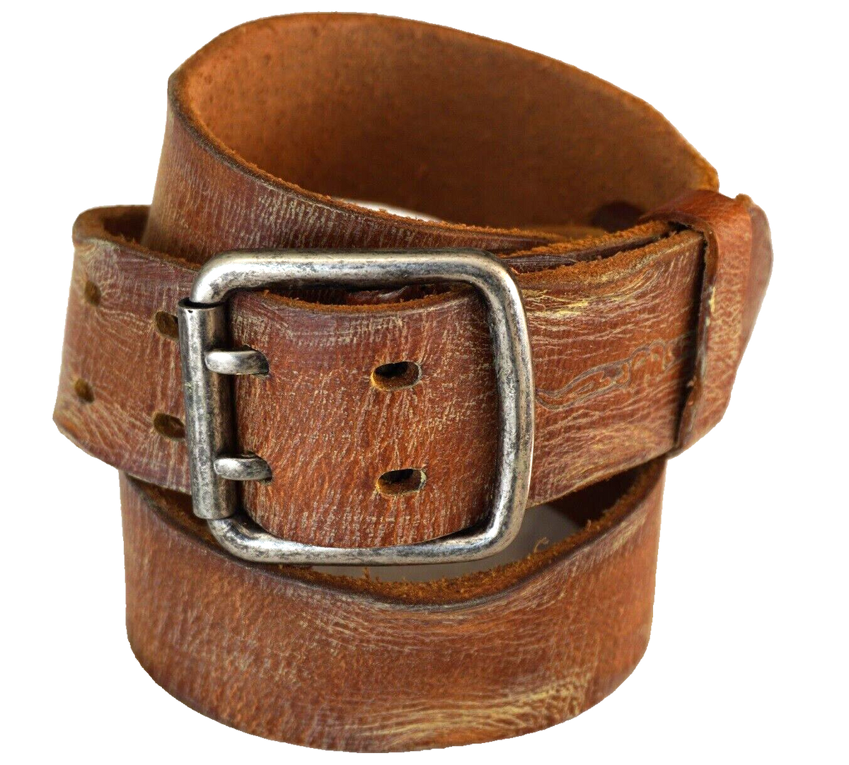 Handmade genuine full leather belt for men and women with vintage double-hole design and ston wash finish in various sizes.