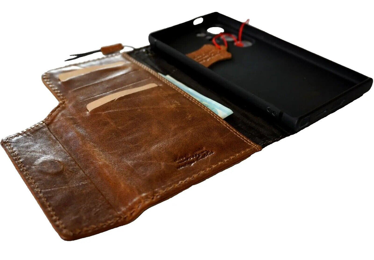 Handmade genuine leather Samsung Galaxy S24 Ultra case with magnetic closure, rubber holder, and wireless charging compatibility.