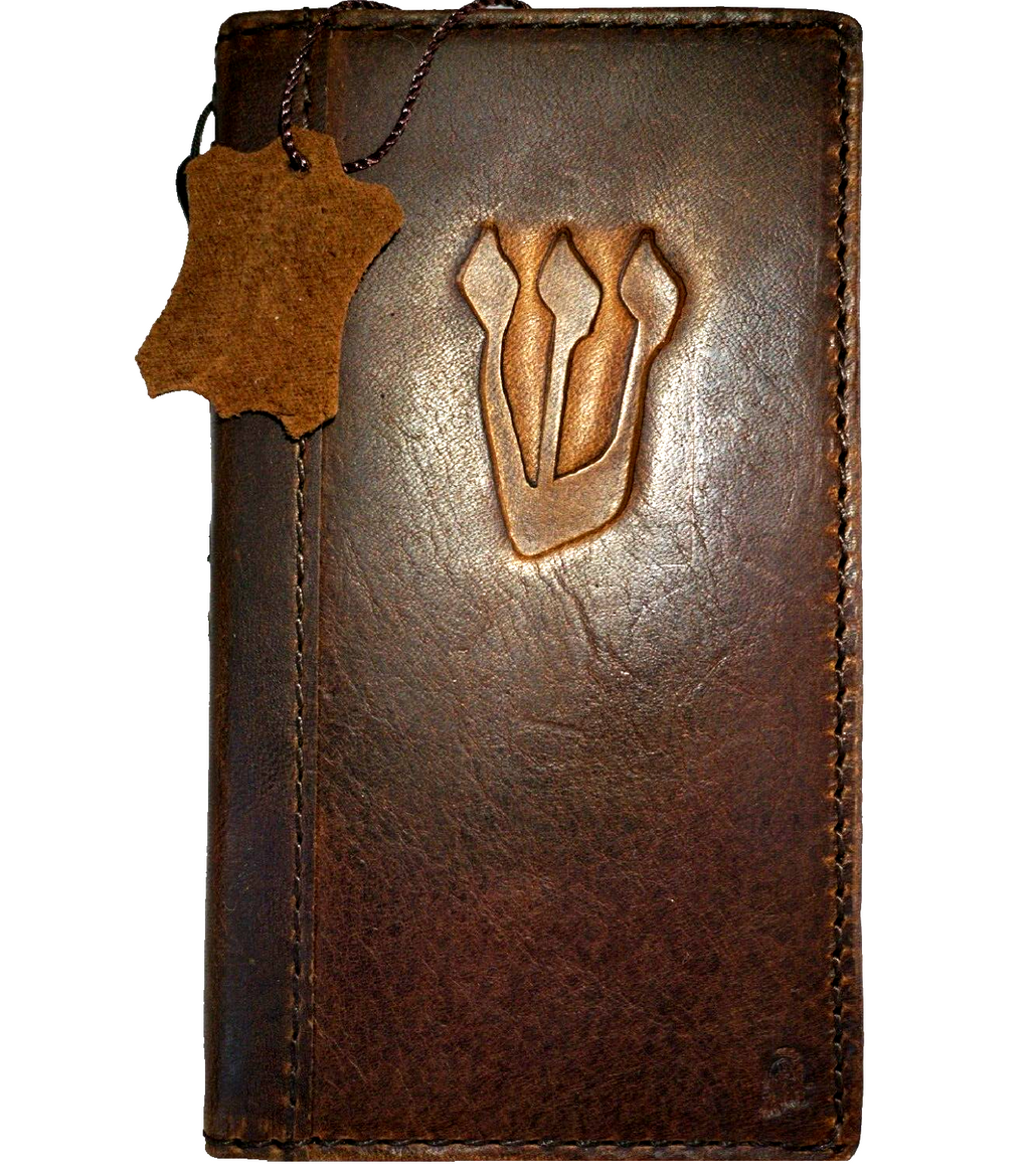 Handmade genuine leather case for iPhone 11-15 Pro Max, 8 Plus, SE, XS, vintage style with card holder and Jewish Mezuzah cover by DAVISCASE