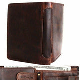 GENUINE VINTAGE full Leather wallet for Men 6 credit card slots 3 id windows Trifold handmade Tan slim Daviscase