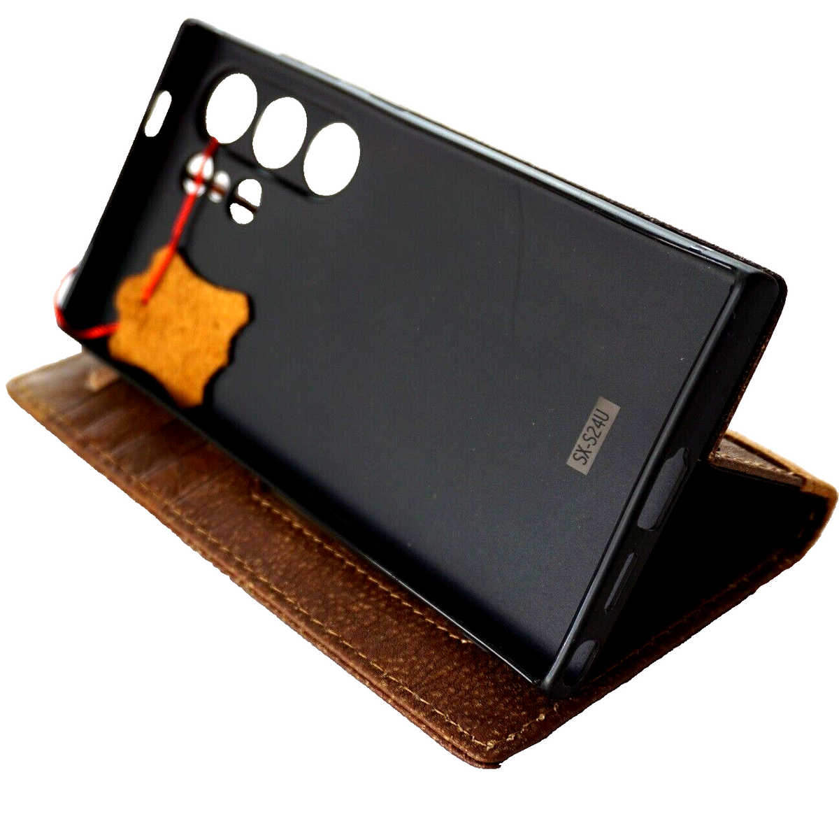 Handmade genuine leather phone case for Samsung Galaxy S22, S21, S20, and Z Fold 3-7, with wallet features by DAVISCASE.