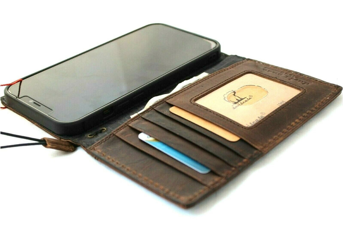 Handmade leather phone case for iPhone 12, 13, 14, 15, 16 Pro Max, 8 Plus, and SE, featuring vintage crocodile style and wallet design.