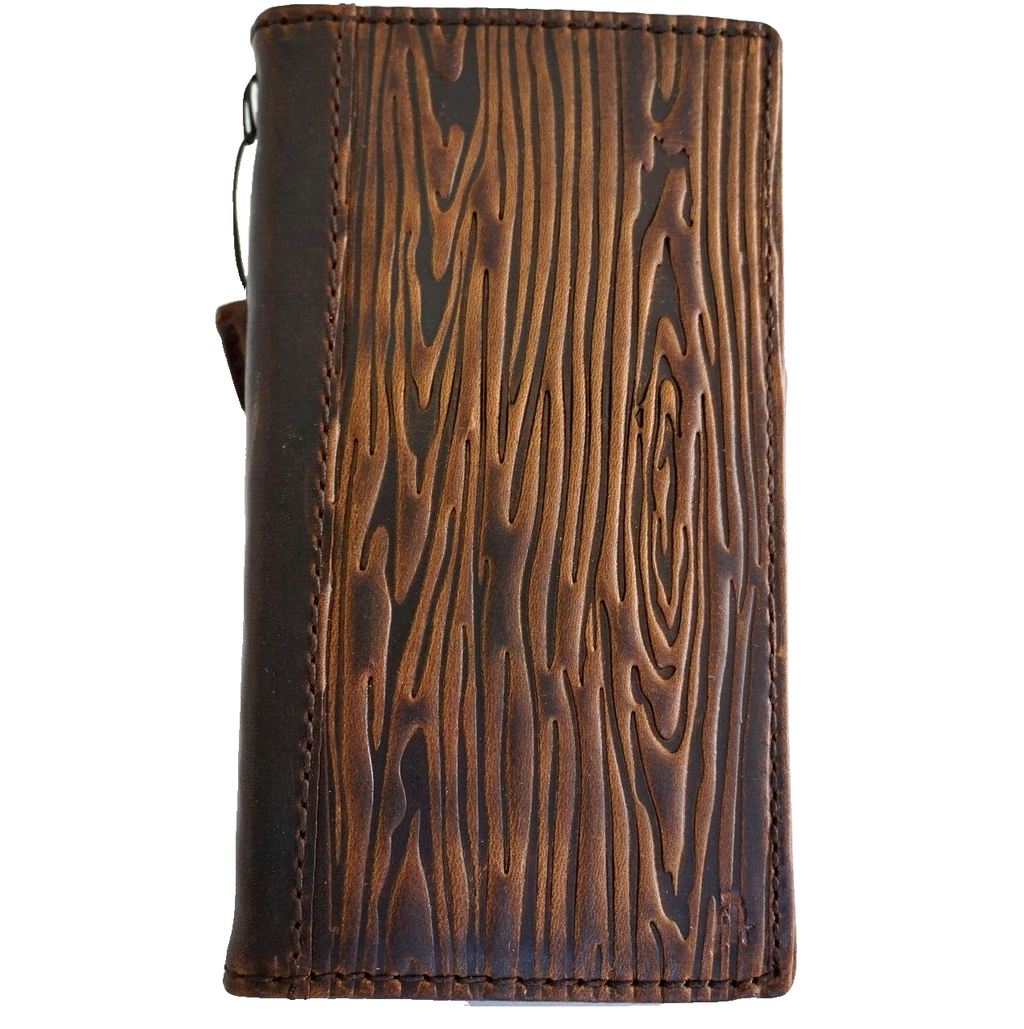 Handmade leather phone case for iPhone 12-17 Pro Max, Air 8 Plus with shark wood style design and credit card slots.
