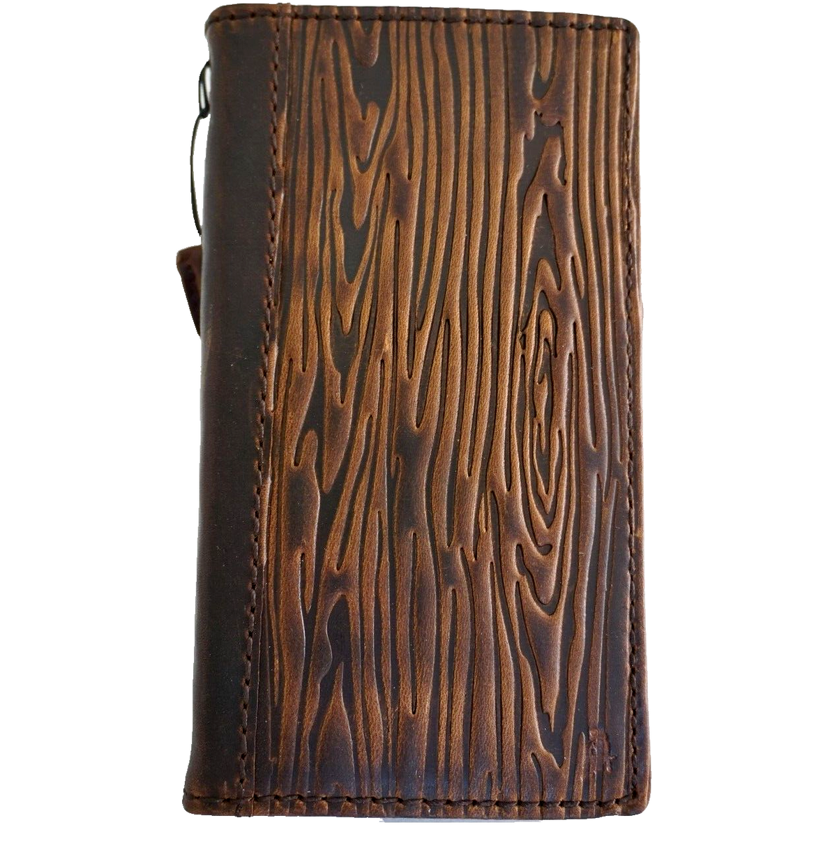 Handmade leather phone case for iPhone 12-17 Pro Max, Air 8 Plus with shark wood style design and credit card slots.