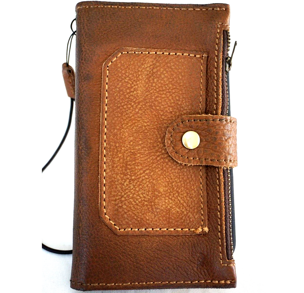 Genuine leather Google Pixel Fold case by DAVISCASE with wallet design, stand feature, zipper closure, and wireless charging compatibility.