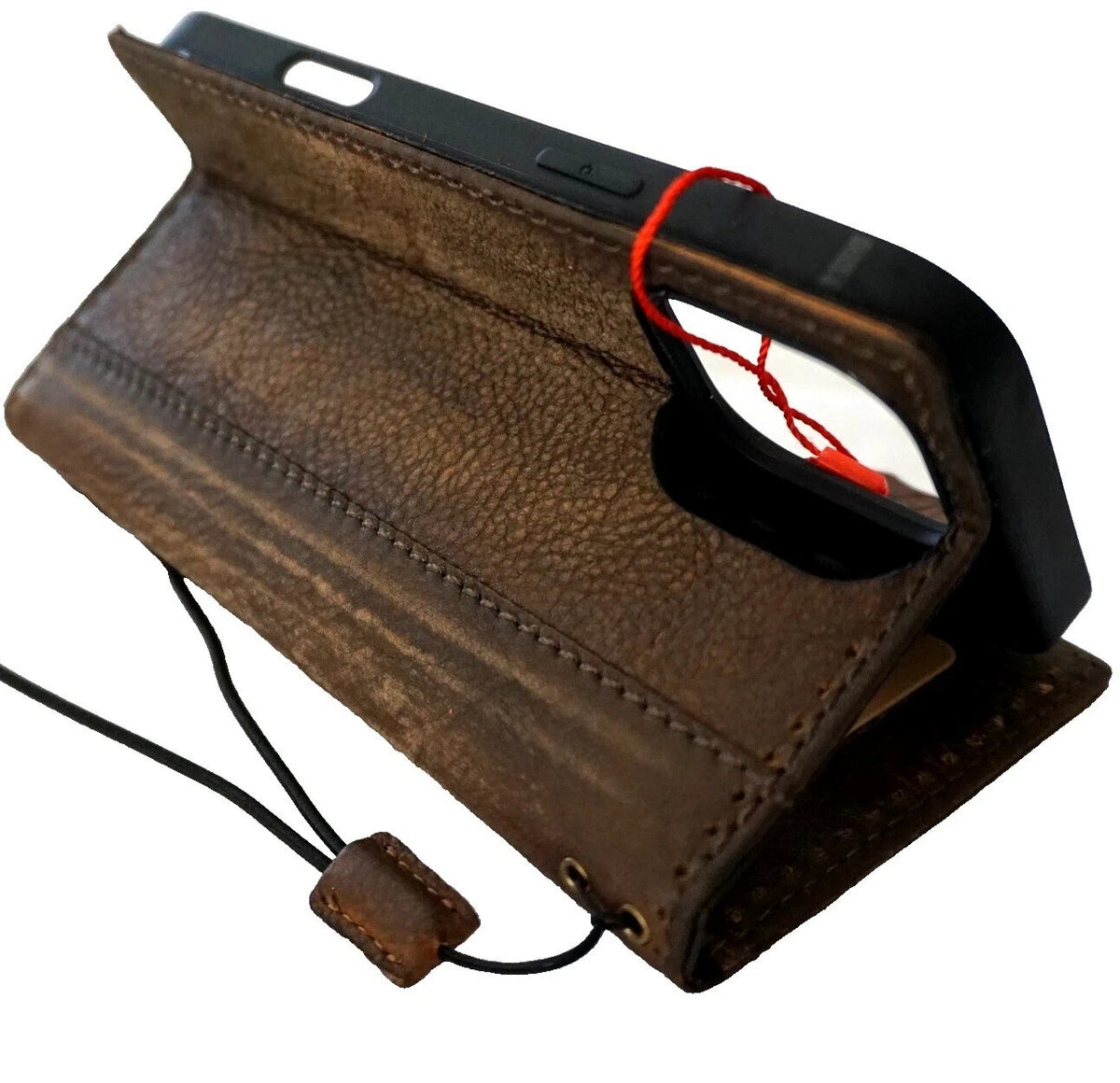 Genuine leather Google Pixel wallet case by DAVISCASE with Tree of Life design, featuring a fold cover and handcrafted luxury style.