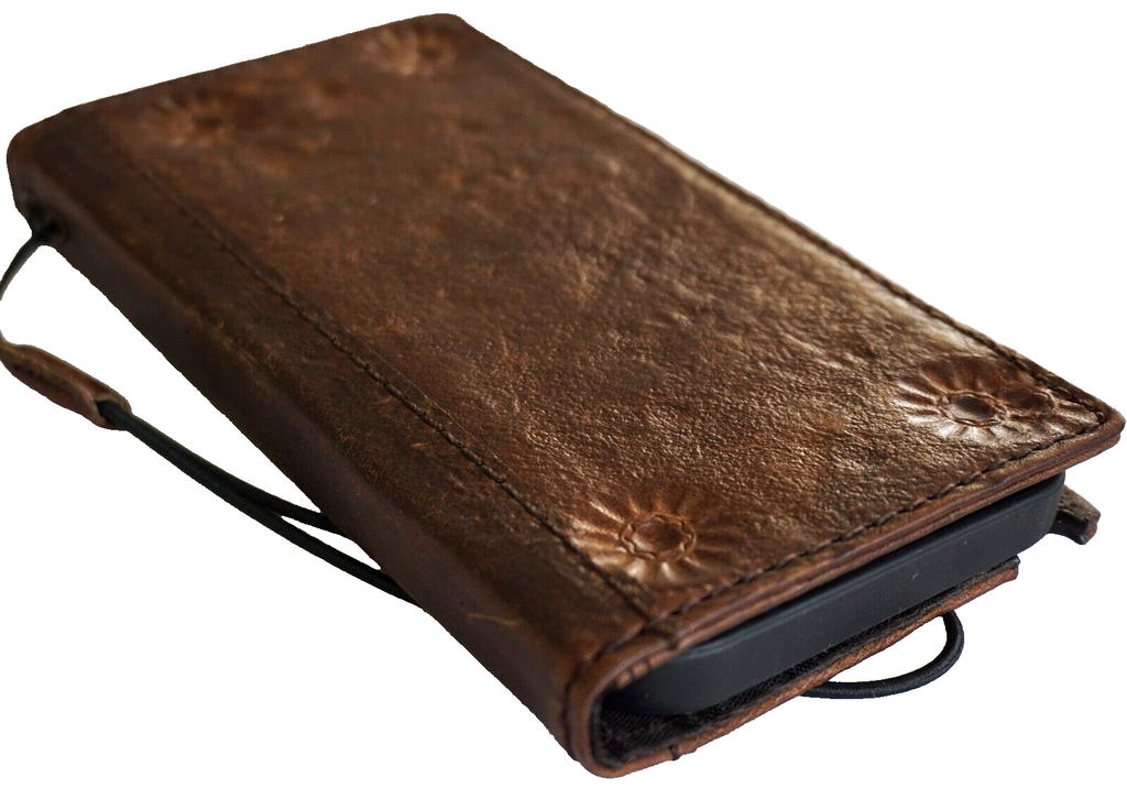 Handmade genuine leather phone case for iPhone 11-18 Pro Max with vintage style, credit card slots, and rustic artisan craftsmanship.