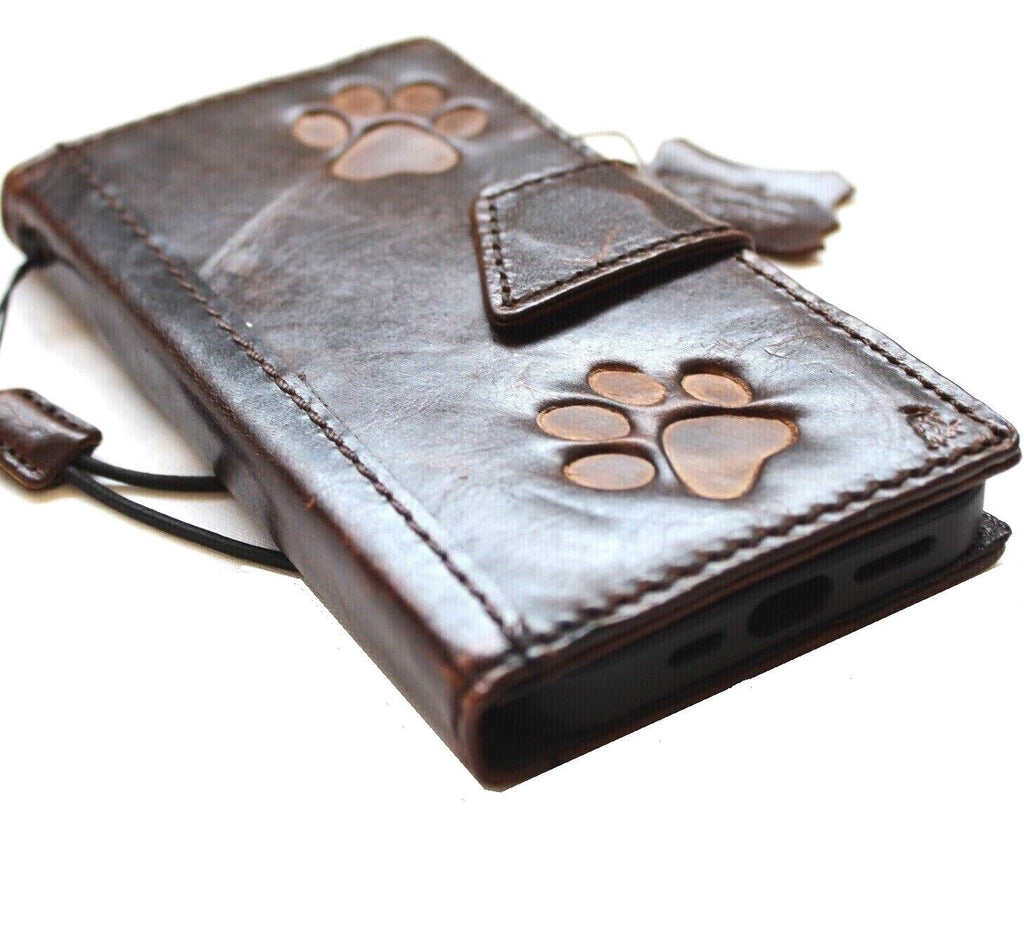 Handmade genuine leather phone case for Samsung Galaxy S24, S21, S20, Note, A series, with vintage art wallet style by DAVISCASE.