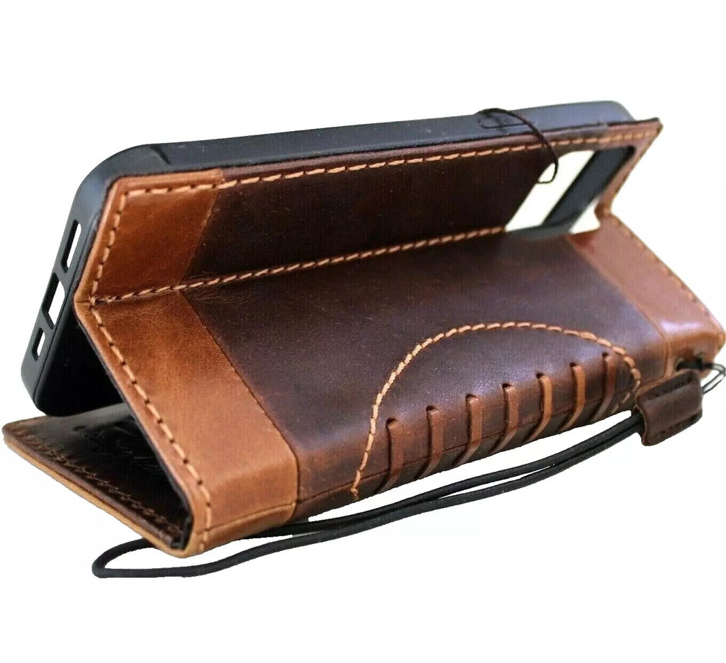 Handmade DAVISCASE genuine leather phone case with wallet and mini football design for iPhone 12-16 Pro Max, 8 Plus, SE, XS.