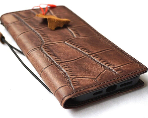 Genuine Leather Case For Apple iPhone 11 12 13 14 15 Pro Max 7 8 Plus Diy Crocodile  Crafts SE XS Wallet  Bible Book Vintage Style Credit Card Slots Cover Wireless Full Grain Davis luxury Mini Art Diy Ston Wash polishing oiled