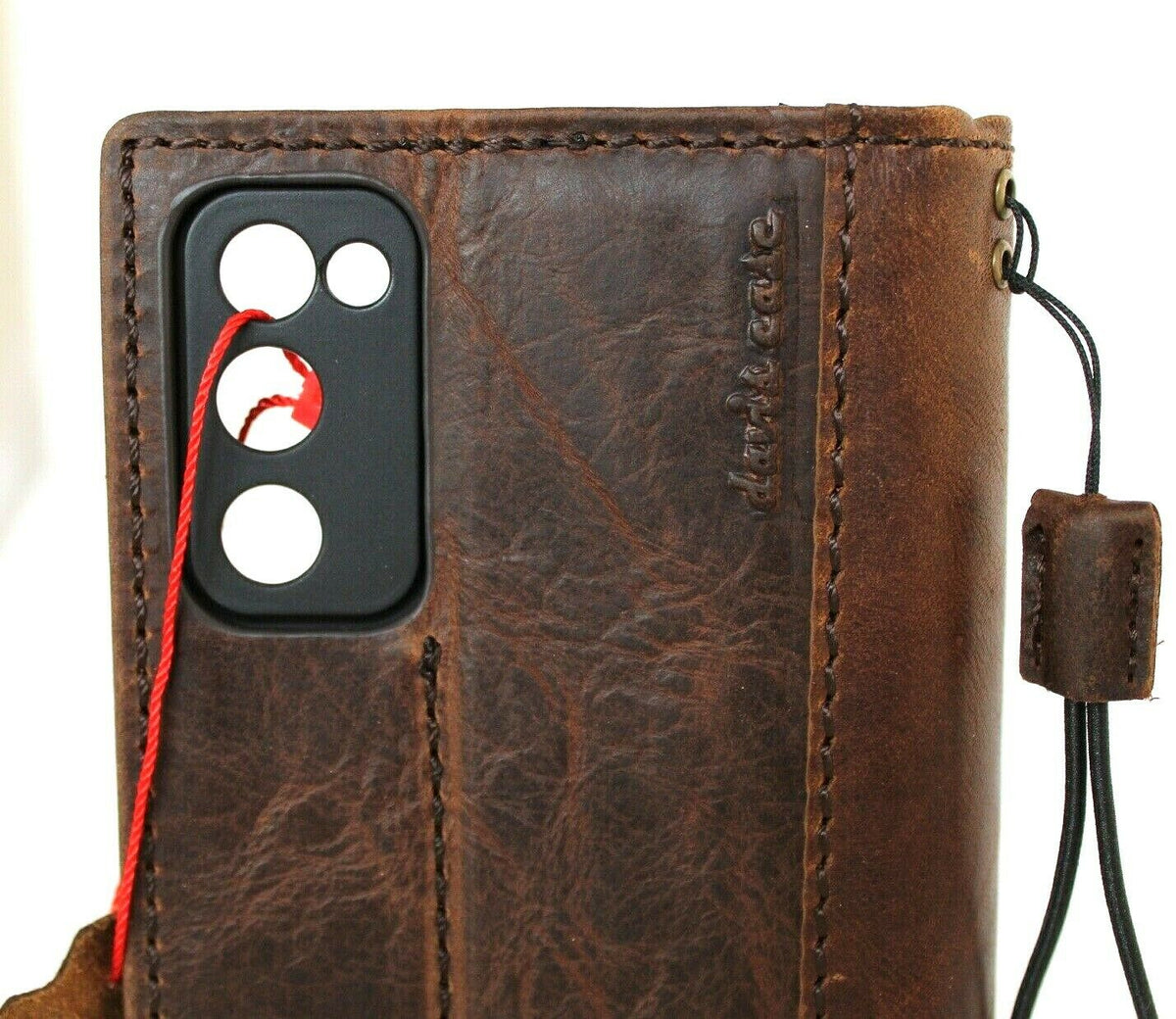 Handmade genuine leather Nokia C32 phone case with card slots, wireless charging holder, slim design, soft rubber edges, DavisCase.