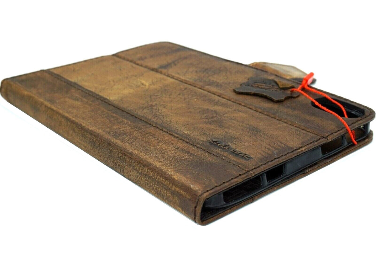 Genuine leather iPad Mini case with card slots by DAVISCASE, handmade, premium black cover for 7.9-inch iPad Mini and Pro models.