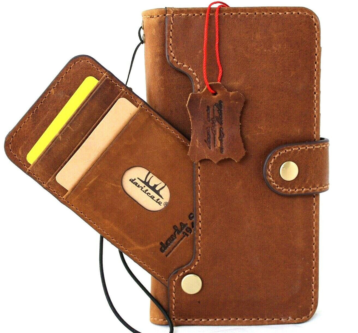 Genuine leather Google Pixel 7 Pro case with wallet design, button closure, stand feature, and wireless charging compatibility by DAVISCASE.