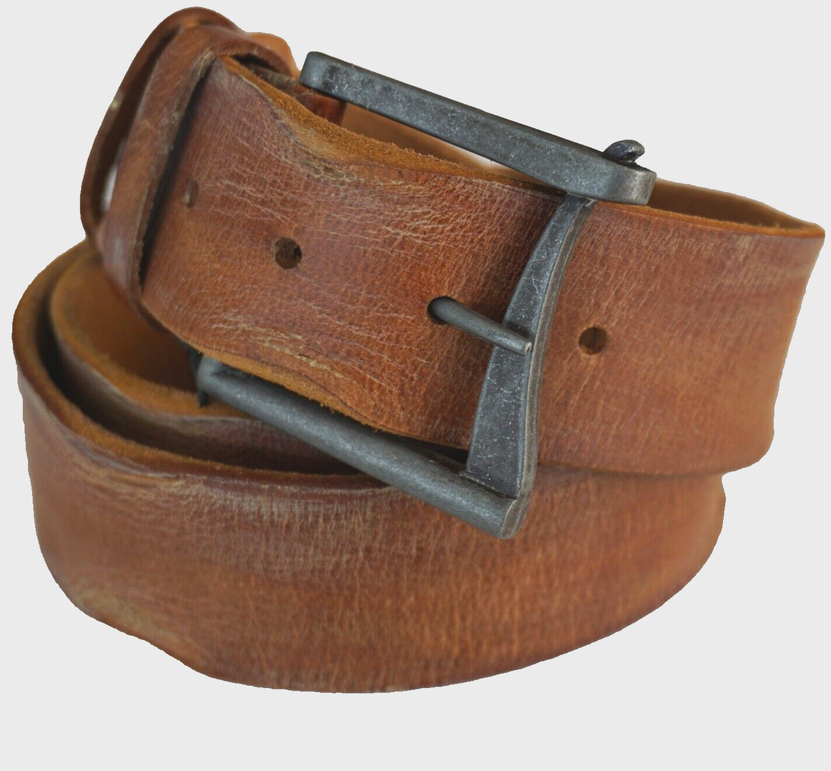 Genuine full leather handmade belt for men and women, vintage retro style with distressed stone wash finish, available in multiple sizes.