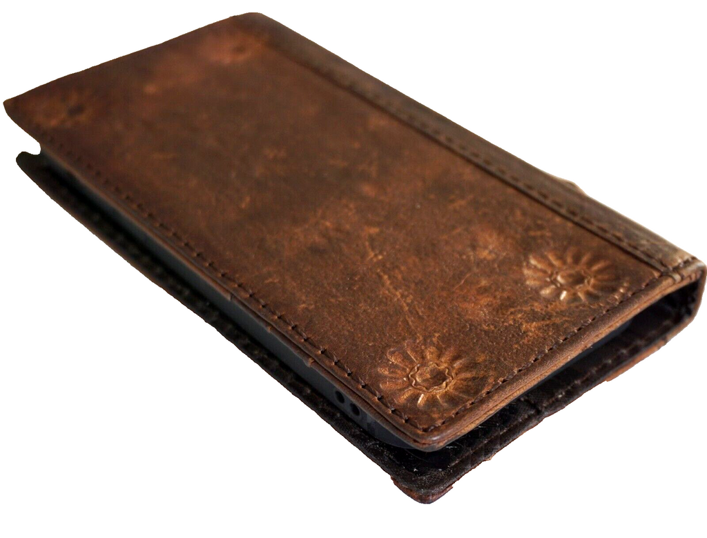 Handmade genuine leather phone case for iPhone 11-18 Pro Max with vintage style, credit card slots, and rustic craft design by DAVISCASE.
