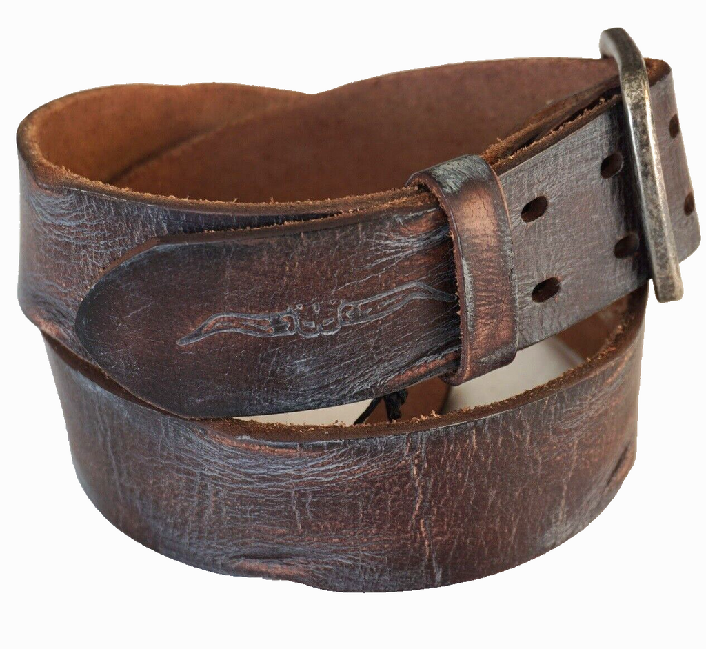 Genuine full leather handmade belt for men and women with vintage retro style, double holes, and stone wash finish in various sizes.