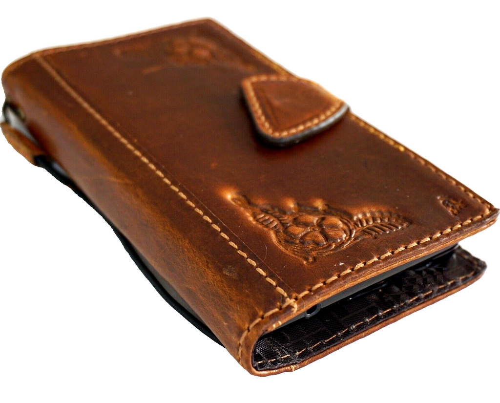 Genuine leather Google Pixel Fold case by DAVISCASE in tan, with wallet design, stand feature, and wireless charging compatibility.