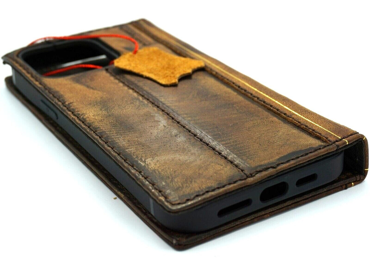 Genuine leather Google Pixel 7 Pro case with wallet design, Ston Wash retro style, stand feature, and wireless charging compatibility.