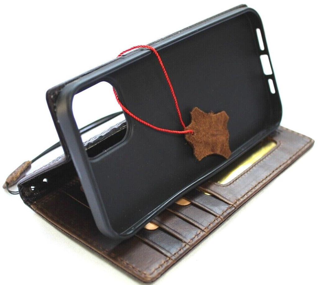 Handmade DAVISCASE leather phone case with vintage crocodile style, credit card slots, fits iPhone 11 to 17 Pro Max, full grain leather.