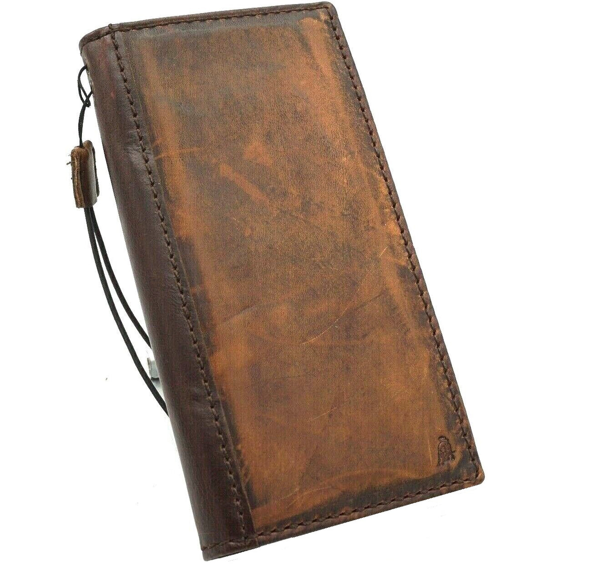 Handmade DAVISCASE leather phone case for iPhone 11 to 15 Pro Max with vintage style, credit card slots, and full grain leather finish.