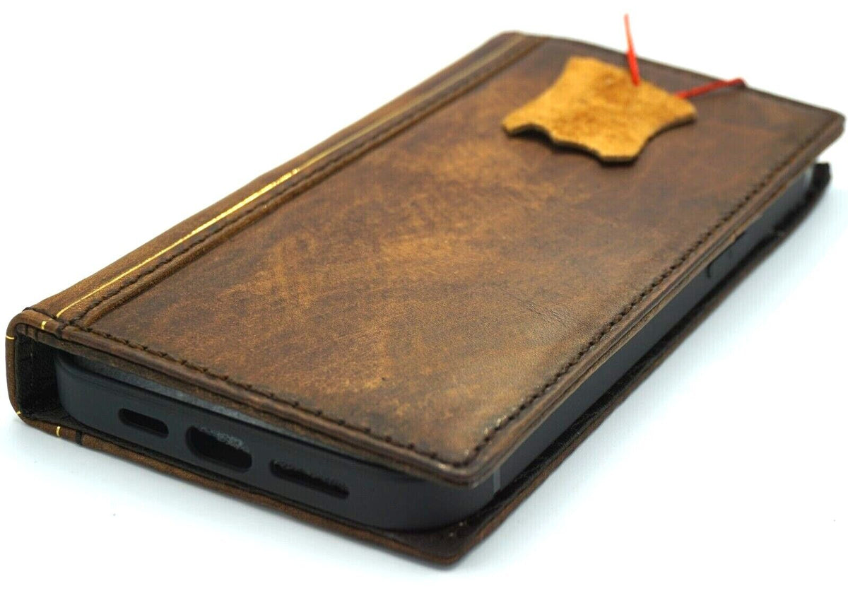 Handmade genuine leather phone case for iPhone 16, 14, 12, 13, 15 Pro Max by DAVISCASE, vintage style with textured finish.