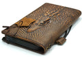 Handmade genuine leather phone case for iPhone models, featuring vintage crocodile style design and credit card slots.