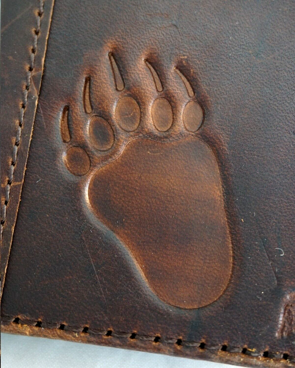 Genuine leather wallet case for Apple iPhone 11-15 Pro Max, handcrafted vintage leather with credit card slots and bear paw design by DAVISCASE.