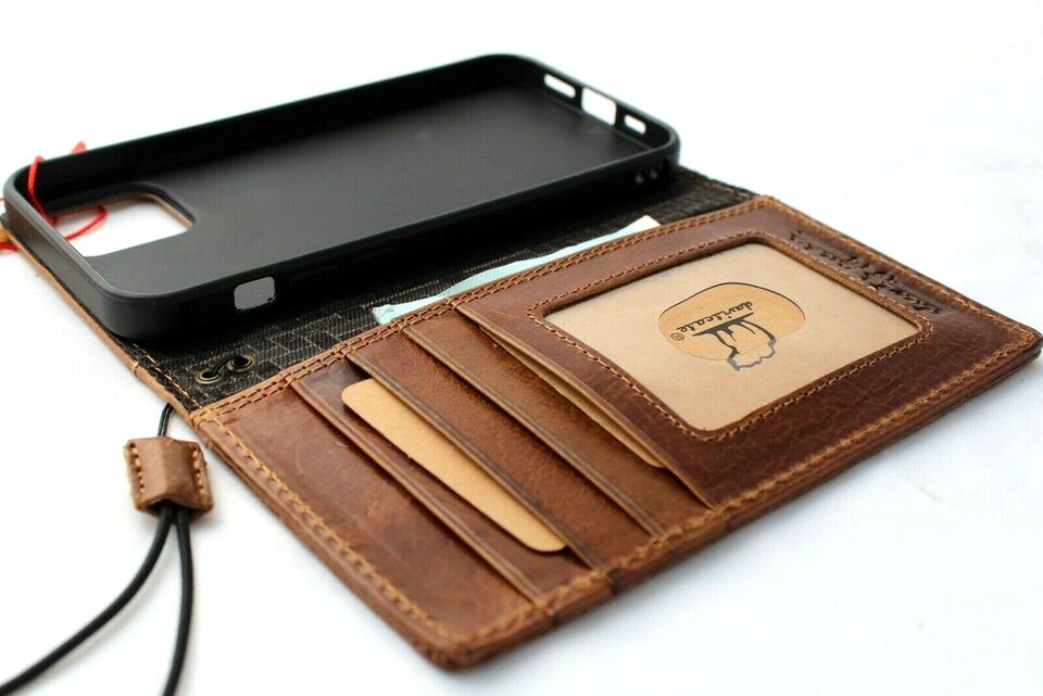 Vintage brown leather Sony Xperia 1 V case, handmade book-style wallet cover with card slots and slim design.