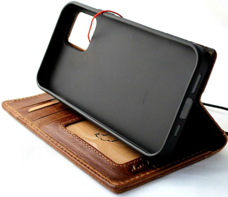 Genuine vintage brown leather Sony Xperia 1 V wallet case with card slots, slim handmade book cover, luxury tan design.