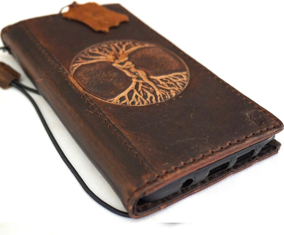 Genuine leather phone case for Samsung Galaxy S22 S21 S20 S23 S24 S25 Ultra, Z Fold 3-7 wallet cover with Tree of Life design by DAVISCASE