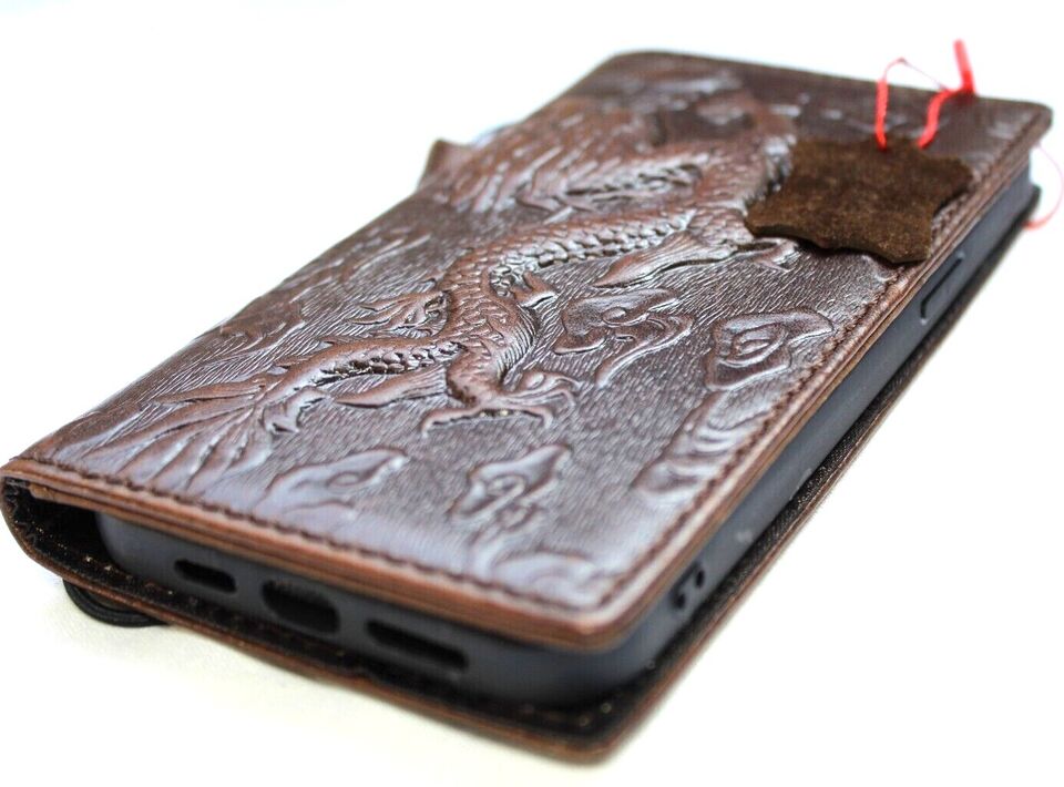 Handmade leather phone case for Samsung Galaxy S22, S21, S20, Note, A-series, and A13/A71, featuring vintage art wallet design.