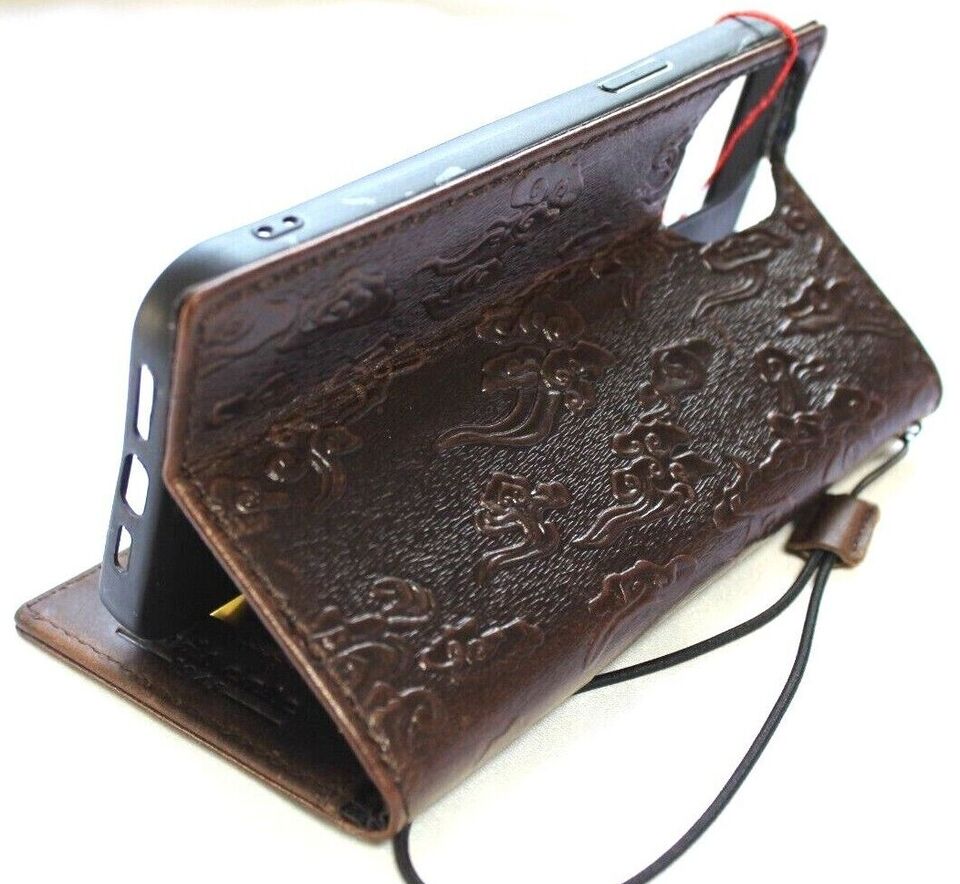 Handmade leather phone case for Galaxy S22, S21, S20, Note, A13, A71, A51 with vintage art wallet design by DAVISCASE.