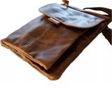 Genuine Leather Bag Cross Body Slim Vintage Style Brown Classic Soft for Mens & Womens