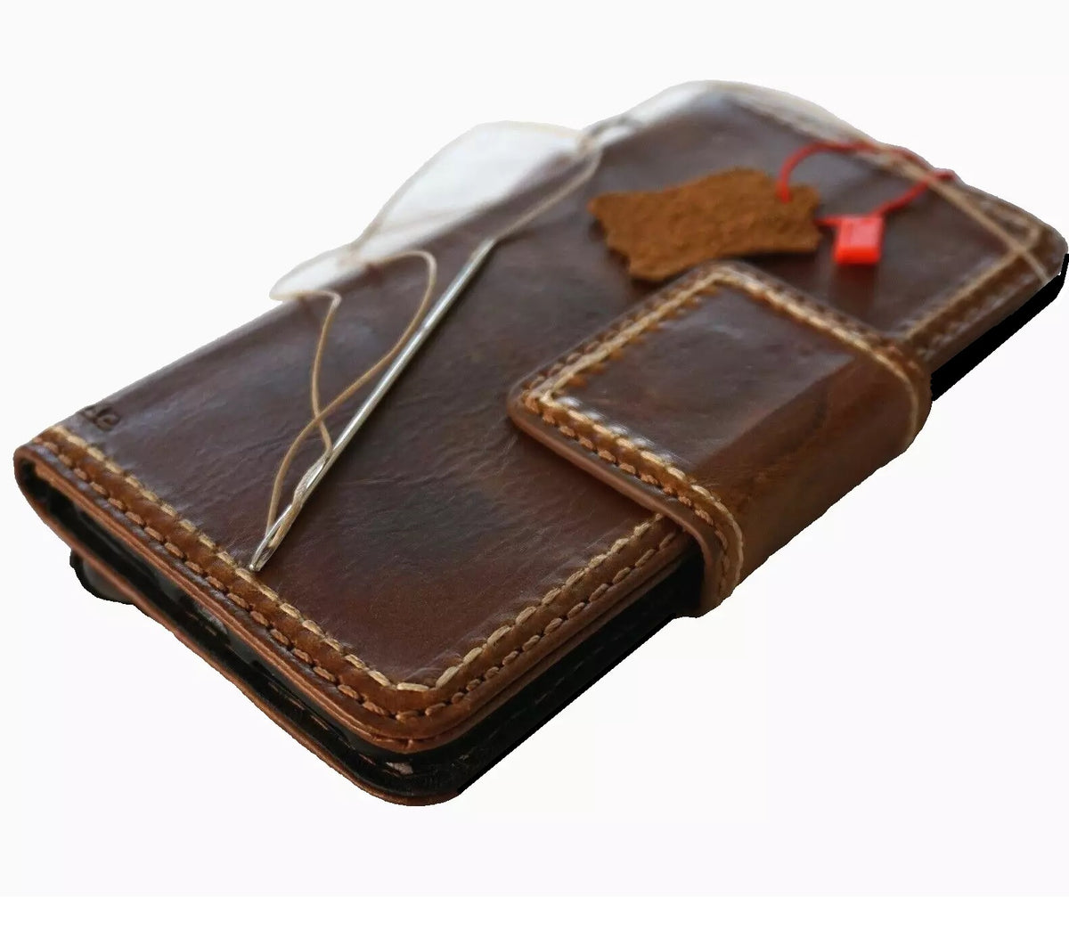 Handmade genuine leather phone case for Galaxy S24, S22, S21, S20, S23, S25 Ultra, with wallet and magnetic closure by DAVISCASE.