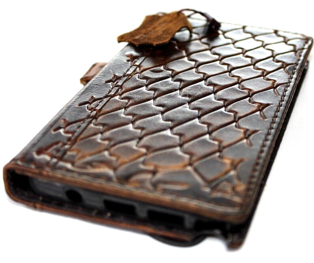 Genuine leather phone case for Samsung Galaxy S22 Ultra and A-series, vintage art wallet style with luxury design.